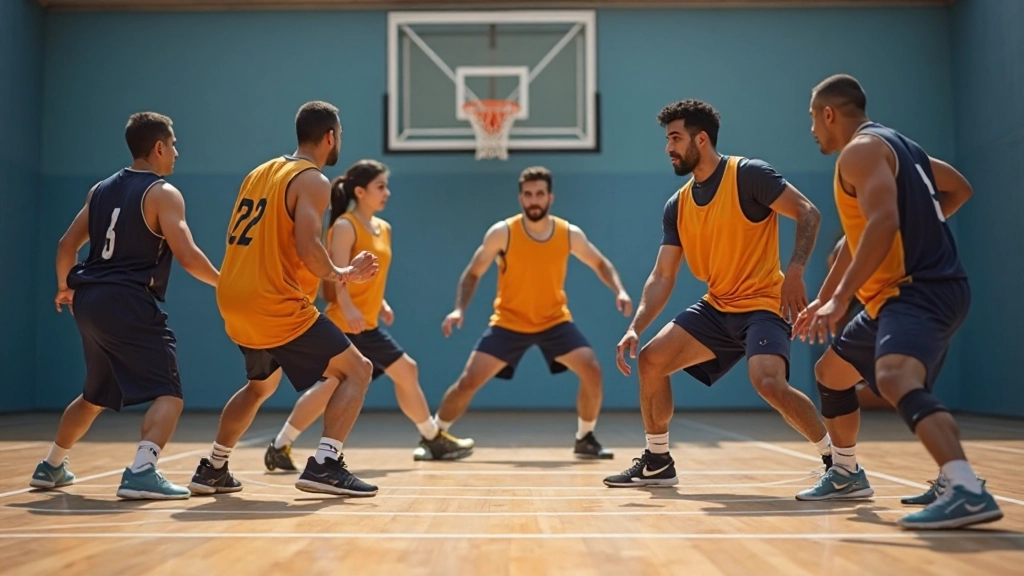 فريق كرة سلة يقوم بتشكيل دفاع منطقة منظم