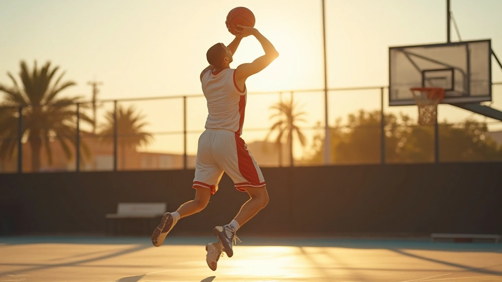 لاعب كرة سلة محترف يقوم بتمرين الرمي والدقة على الملعب